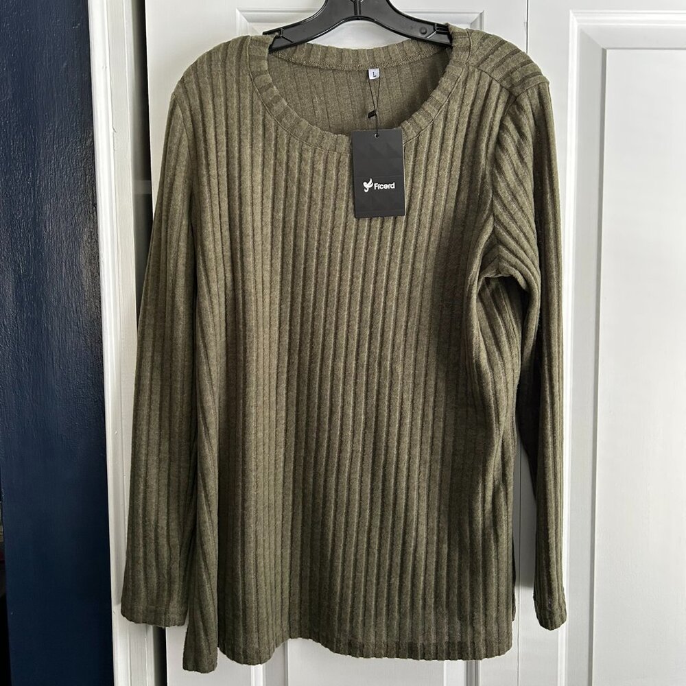 Ficerd Women's Long Sleeve Ribbed Maternity Sweater *WOMENS LARGE ; ARMY GREEN*